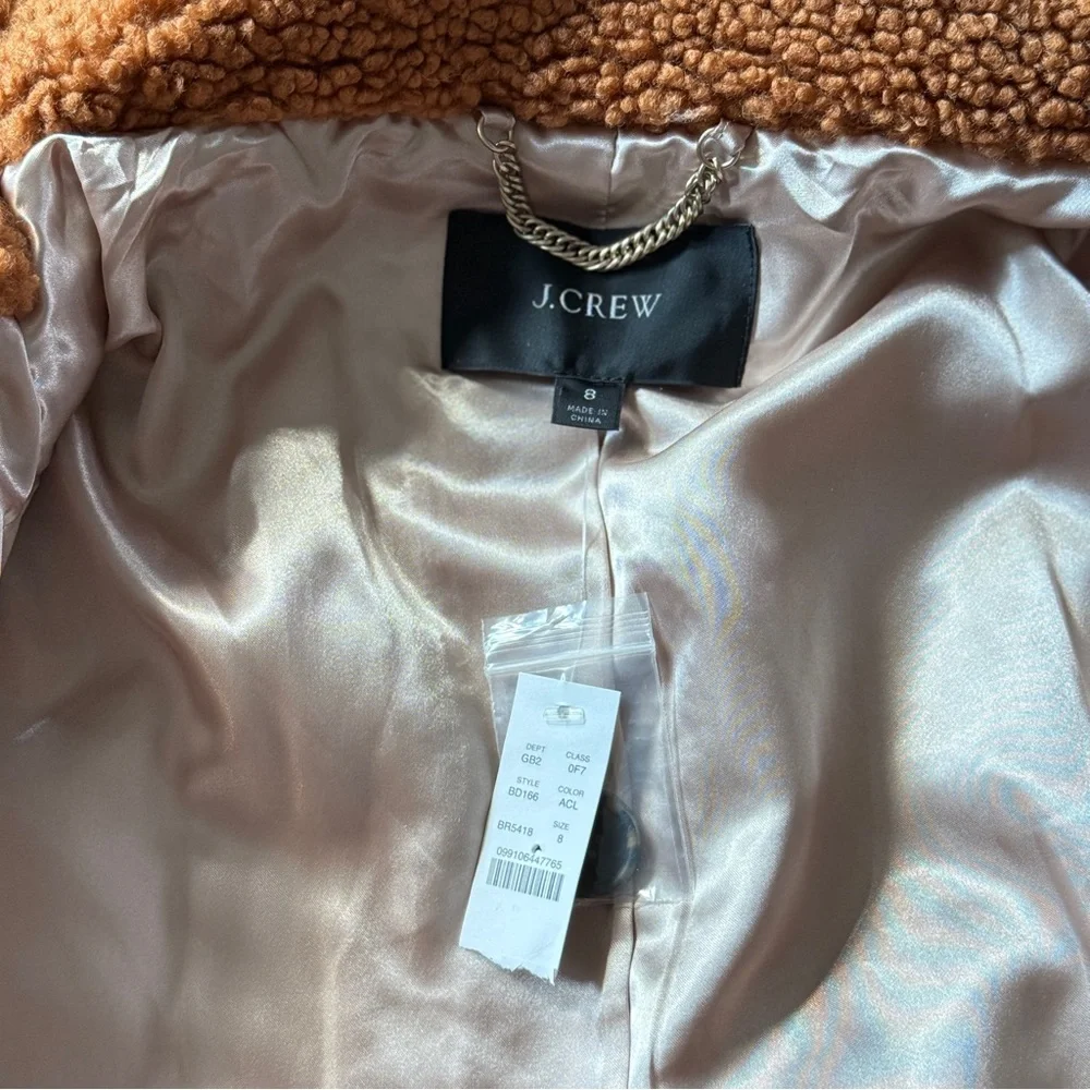 NWT J.Crew Villa Coat Teddy Sherpa Mid Length Adobe Clay Brown sz 8 zip button - Picture 11 of 15